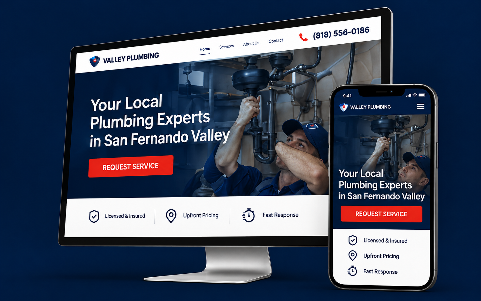 Polished Valley Plumbing website shown clearly on desktop and mobile devices