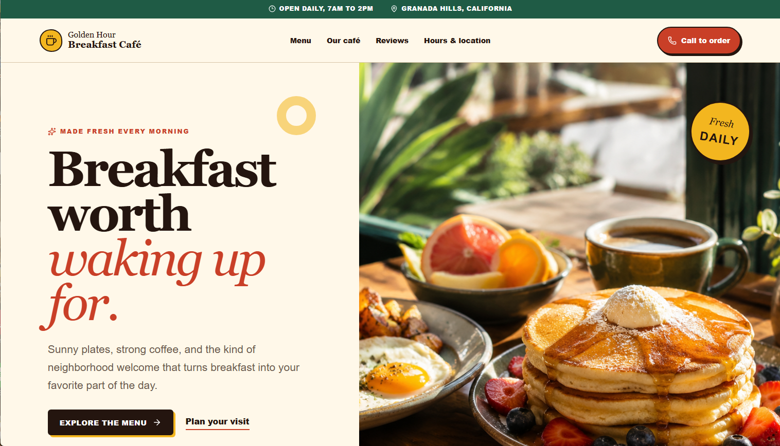 Golden Hour Breakfast Café concept website